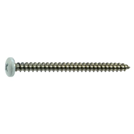 Midwest Fastener Sheet Metal Screw, #10 x 2-1/2 in, Painted 18-8 Stainless Steel Pan Head Phillips Drive, 8 PK 69495